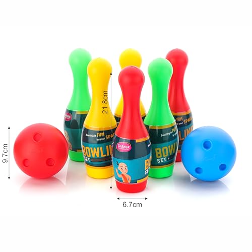 Image of Aditi Toys Multicolor Bowling Set for Kids Above 3 Years, 6 Pins & 2 Balls, Non-Toxic, BIS Approved, PVC Bowling Pack