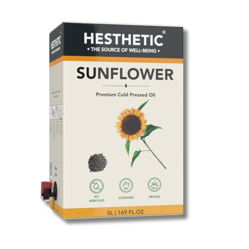 Image of HESTHETIC Cold Pressed Sunflower Oil 5L Bag-in-Box Family Pack | Unrefined Food-Grade Cooking Oil, Light Neutral Flavour, High in Vitamin E | Daily Indian Cooking, Baking & Salads