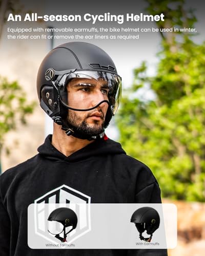 ILM Fahrradhelm für Damen Herren Erwachsene Fahrrad Ski Snowboard Helm mit Abnehmbarem Visier Ohrenschützer ASTM CPSC und CE Z102,Mattschwarz,M