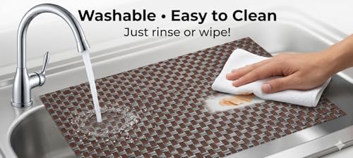 Image of Dribble Premium Anti UV-Mesh Woven PVC Table Placemats Set of 6 - Non-Slip, Heat Resistant, Washable Dining Table Mats for Kitchen, Dining & Office - 45cm X 30cm Durable Textured Design (Brown)