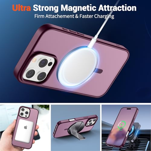 Image of SUPFINE Magnetic for iPhone 16 Pro Max Case (Compatible with MagSafe) (Military Grade Drop Protection) Slim Translucent Matte Shockproof with Anti-Fingerprint Phone Case, Wine Red