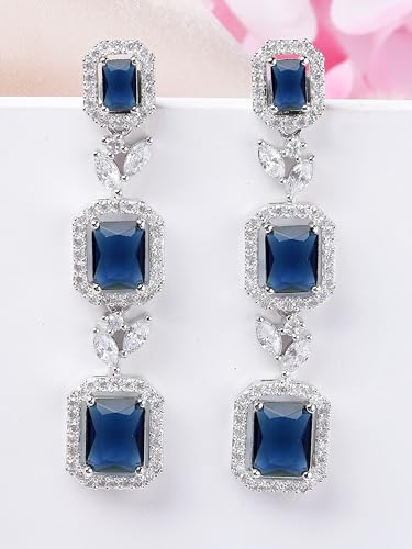 Image of Karatcart Silver Tone Green American Diamond Drop Earrings for Women