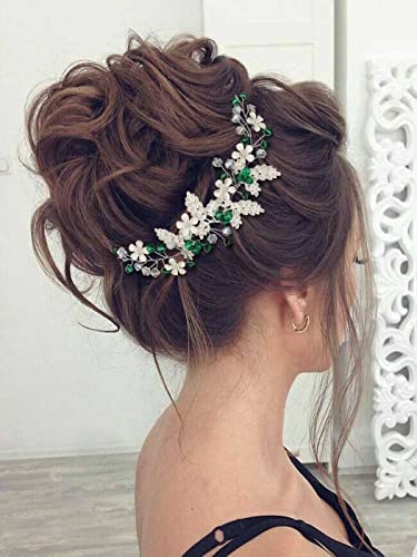 IYOU Flower Wedding Hair Vine Green Crystal Hair Accessories Bride Bridesmaid Headband Headpiece for Women