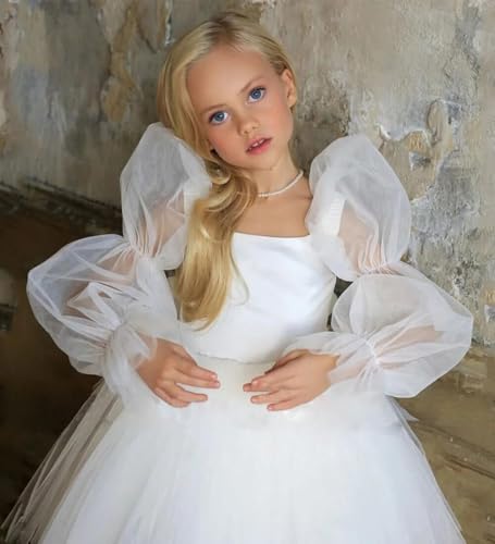 Flower Girl Dresses for Wedding Long Sleeve Short Pageant Dress Tulle Princess First Communion Dress for Girls3