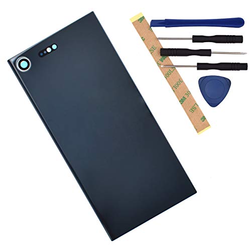 G8142 Deepsea Black Glass Battery Back Cover with Pre-Cut Frame Adhesive + Camera Lens Cover Compatible with Sony Xperia XZ Premium