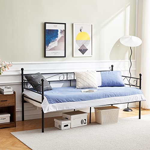 DORAFAIR Divano letto metallo singolo, Letto singolo frame Black Metal Telaio del letto 95 x 195 cm - Nero