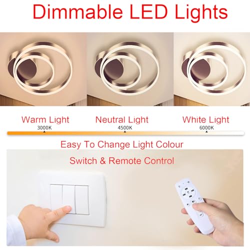 Plafonnier LED Dimmable Marron avec Télécommande pour Salon et Chambre Moderne