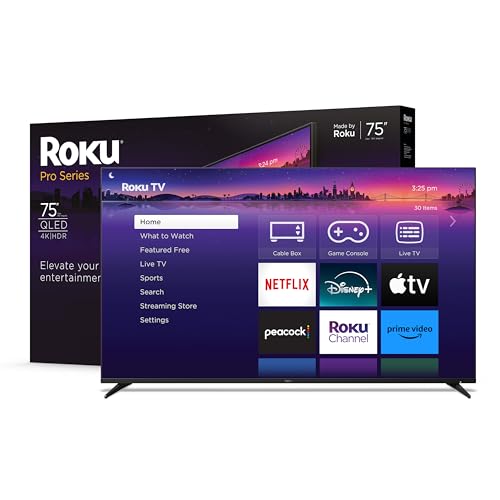 Roku Smart TV – 75-Inch Pro Series 4K QLED RokuTV with Backlit Roku Voice Remote Pro, Dolby Vision IQ, 120Hz Refresh Rate – Live Local News, Sports, G