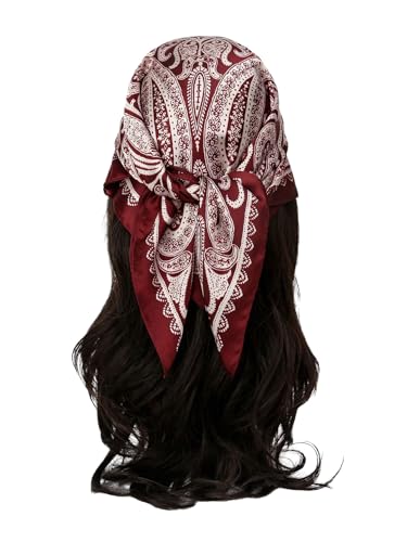 Floerns Womens Vintage Silk Bandana Paisley Print Headscarf Boho Square Hair Scarf Burgundy One-Size