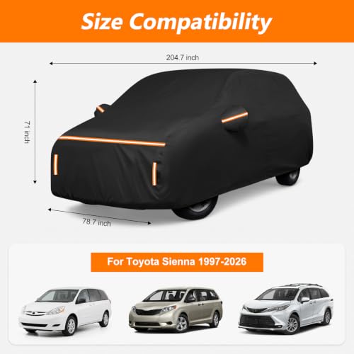Image of Car Cover for Toyota Sienna 1997-2026, Waterproof PEVA and Cotton Cover Outdoor Full Car Covers with Zipper Windproof Heavy Duty All Weather with Wind, Sun, UV and Dust Protection