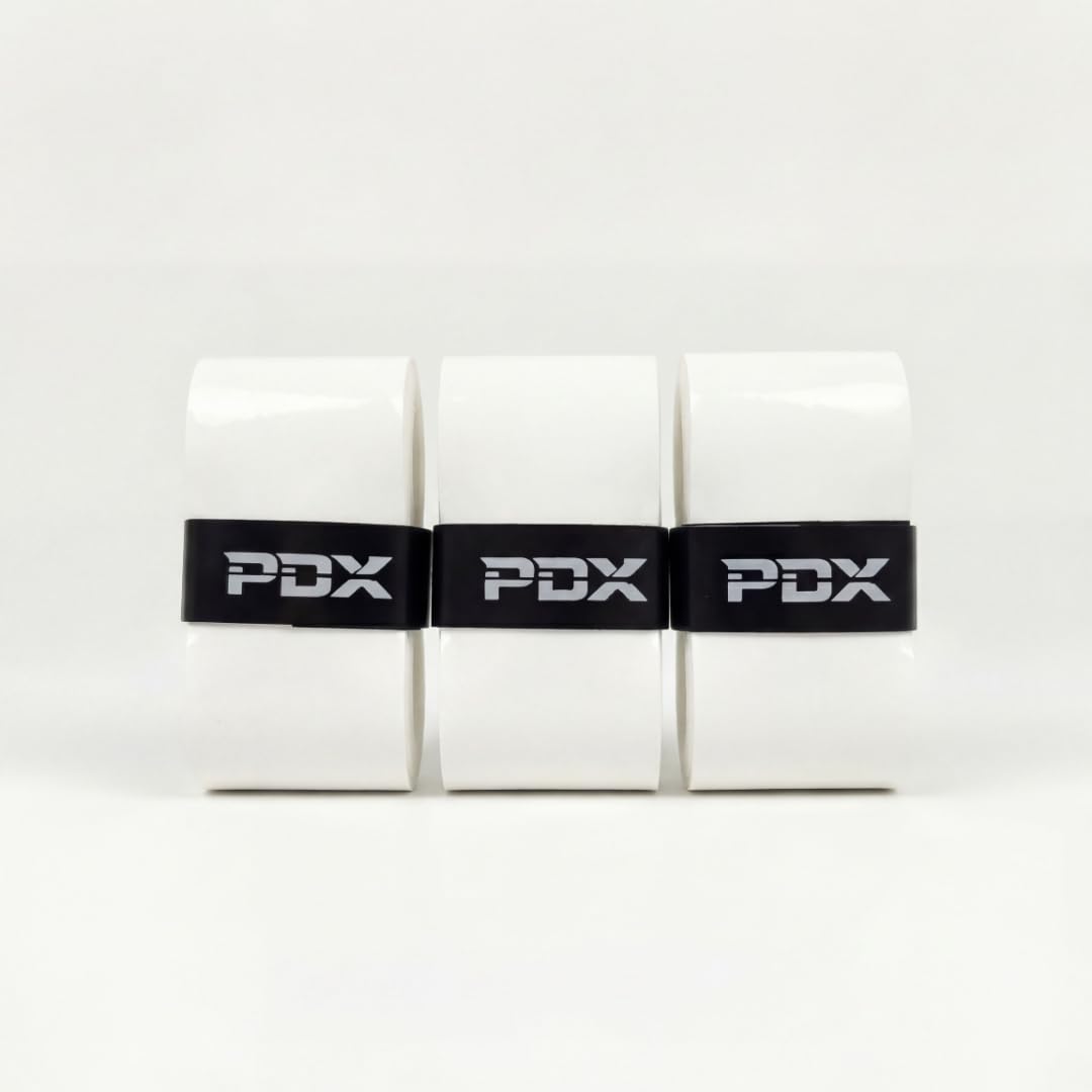 PDX Padel Overgrip 3 Pack White – 110cm Extended Length Grip Tape with Medium Tacky Feel, Moisture Wicking and Shock Absorption Overgrips for Padel Racket, Tennis and Badminton