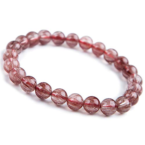 Bracelet en quartz rutilé rouge de 8mm avec perles rondes en cristal naturel