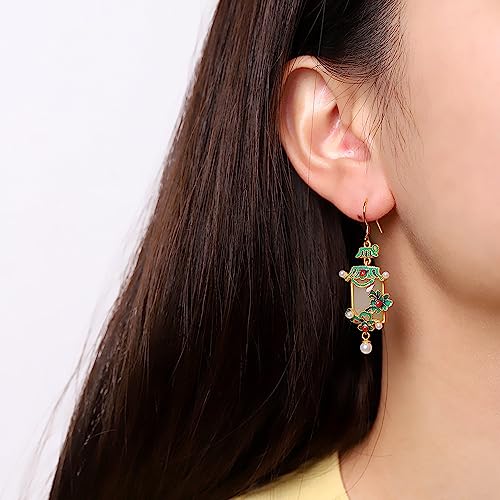 Boucles d'oreilles Hetian jade et perles en porcelaine émaillée de style cour