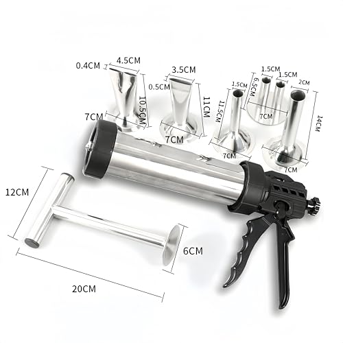 Professional Jerky Gun Kits, 304 Stainless Steel Beef Jerky Gun for Ground Meat, Manual Jerky Cannon Shooter Sausage Press Stuffer Maker with 5 Nozzles 1 Meat Pusher 5 Cleaning Brushes