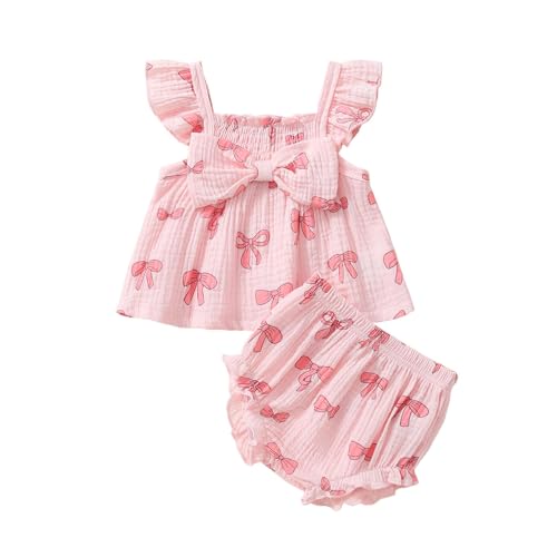 Image of Megeoly Baby Girl Summer Clothes Cute Ruffle Tops Dress Shorts Outfits Set Infant Toddler Shrit Bloomers Princess Outfit