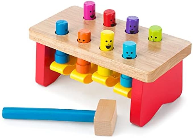 Melissa & Doug Deluxe Pounding Bench Wooden Toy With Mallet - Classic Wooden Toddler Toys For Ages 2+