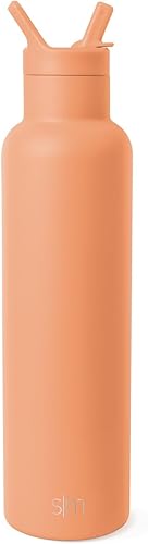 Miniatura 1 de Simple Modern Botella de agua con tapa de pajita de boca estrecha, termo de metal aislado al vacío, de acero inoxidable, reutilizable, a prueba de