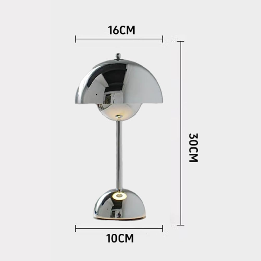 AoLa Lampada da tavolo fungo ricaricabile argento, lampada da tavolo senza fili dimmerabile con controllo touch ricaricabile tramite USB batteria 1200mAh lampada da comodino lampada a fungo