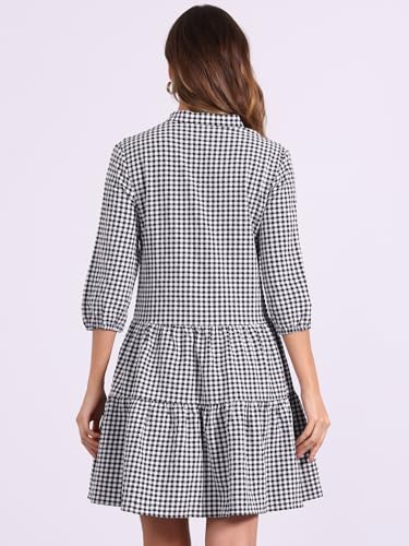 Robe trapèze décontractée vichy avec ourlet volanté et boutons pour silhouette fluide - 4