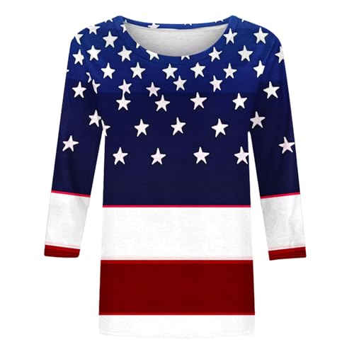Image of Fourth of July Shirts for Women 3 /4 Sleeve Summer Tops American Flag Print T Shirt Patriotic 4th of July Shirts 2025