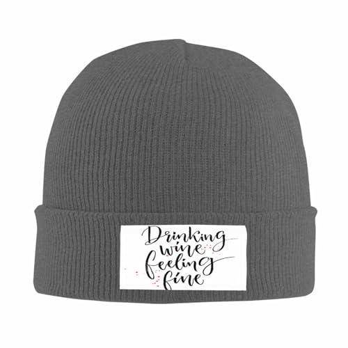 zerosevenee Gorro de invierno cálido y elegante gorro de punto gris oscuro para hombres y mujeres, gorro minimalista - Elástico y holgado, Beber Wine Fine Beanie Hat Cap, Talla única
