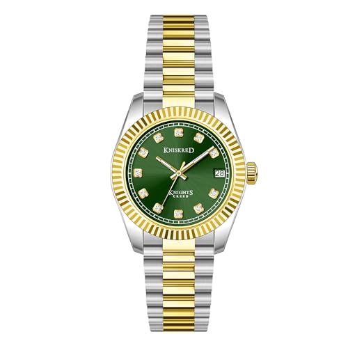KNISKRED Montre Classique pour Femmes avec Cristal Accentué et Bande en Acier Inoxydable Solide...
