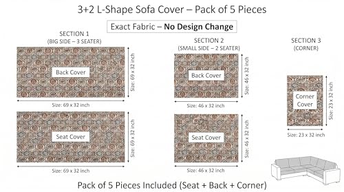 Image of Luxury Sofa Cover L Shape 5 Seater - Ivory Moroccan Hexagon 3+2 Seater (5 Seater) Quilted Sofa Cover Set Pack of 5, Washable, Ivory Rust