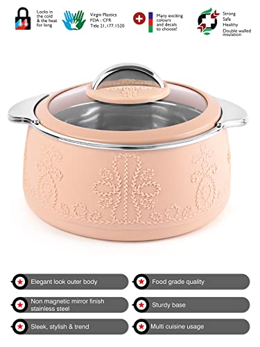 CELLO Royale Combo of 3 Casseroles with Insulated Stainless Steel and Glass Lid, Capacity - 600+1100+1600ml, Beige