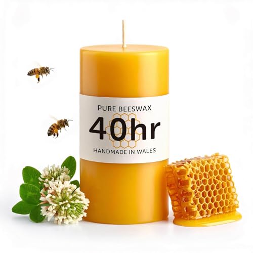 40hr Pure Beeswax Pillar Candle - Handmade in...