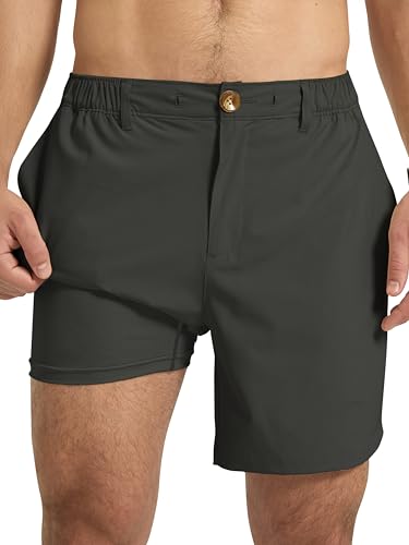 Arcweg Mens Casual Shorts 6 inch Inseam Stretch Golf Shorts Water Friendly Active Hybrid Shorts Regular Fit Charcoal Gray