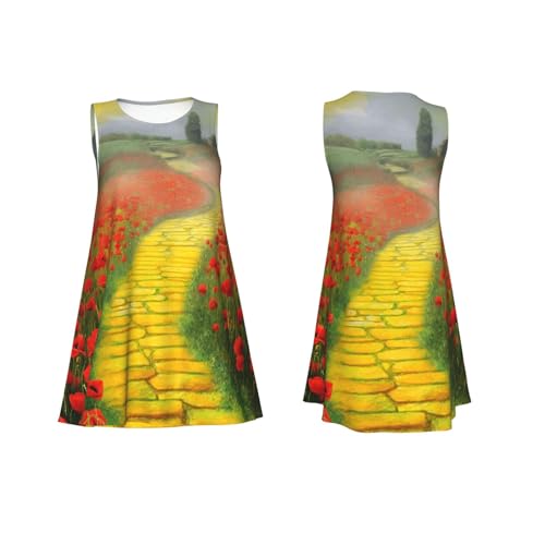 Women's Summer Dresses 2025 Beach Casual Sleeveless Dress Poppies Field Yellow Brick Road Swimsuit Coverup3