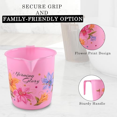 Image of Heart Home (Set of 4) Bathroom Bucket & Mug Set | Bath Combo Set for Hotels, Laundry, Dorms (Each 1 Pieces) Bucket-18 L & Mug-500 ml Bathing Set | Bathroom Accessories Set | Blue & Pink