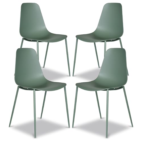 POLY & BARK Isla Modern Dining Chairs Set of 4 – Mid Century Modern Plastic Dining Chair with Metal Legs – Kitchen & Dining Room Chairs – Indoor/Outdoor – Pistachio Green