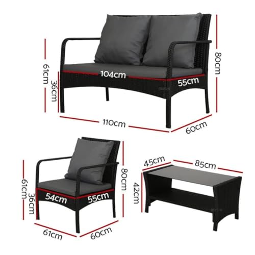 Image of Amazon Brand - Solimo Zeno Outdoor Sofa Set || Balcony Sofa || Patio Furniture Sets || Indoor Sofa|| Wicker Rattan Garden Sofa Set with Cushion and Center Table, 4 Seater (Black & Grey)