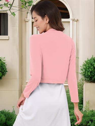 Image of Women's Long Sleeve Shrugs Lightweight Open Front Cropped Cardigan for Women S-2XL