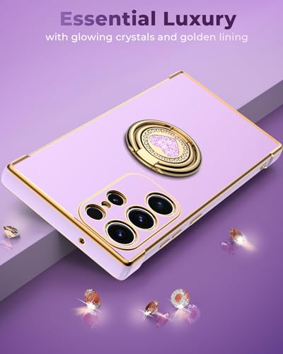 Image of XYZ for Galaxy S24 Ultra Case with Stand, for Samsung Galaxy S24 Ultra Case with Double Ring, Women Girls Bling Luxury Phone Case Heart for Samsung S24 Ultra, Purple