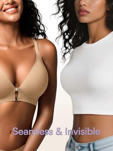 Image of Racerback Bras with Metal Magnetic Front Closure - S-XL Wireless for Women No Underwire Seamless Supportive Bralettes