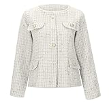 Generisch Women's Bouclé Jacket with Gold Buttons - Classic Blazer in Tweed Style with Patch Pockets | Elegant Transition Jacket for a Timeless Look, Style_m02 White, M