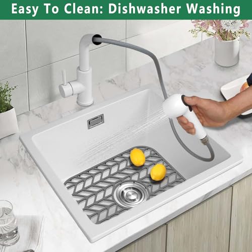 Image of GUUKIN Sink Protectors for Kitchen sink, 12.25 inchx 11.5 inch Folding Non-slip Silicone Sink Mat Grid for Bottom of Farmhouse Stainless Steel Porcelain with Central Hole Pack of 2