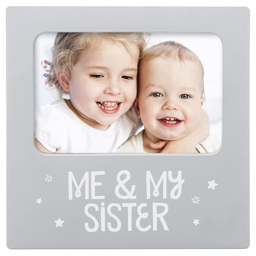 Image of tiny ideas Me and My Sister Picture Frame, Baby Keepsake Frame, Sibling Gifts for Sisters, Brothers, Birthday, Shower, Baptism, Newborn Nursery Decor, 4x6 Photo Insert, Gray