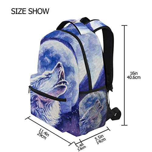 Mochila grande de lobo blanco y luna para estudiantes y portátiles en viajes y camping 4