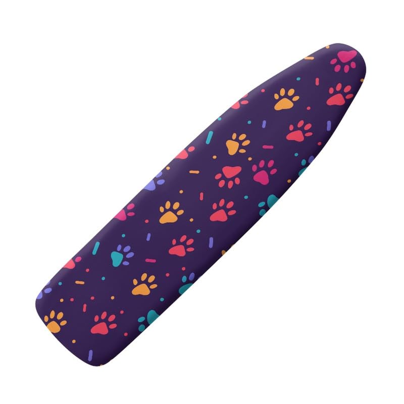 Daulesho Purple Cartoon Dog Paw Steam Ironing Board Cover Colorful Cat Paws Stain Resistant Iron Board Cover Cute Animal Footprint Elastic Edge and 3 Hook and Loop Fasteners