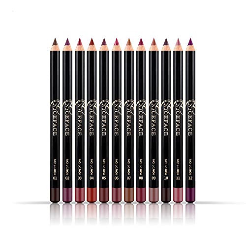 12Pcs Matte Lip Liner Pencil Set, High Pigmented Smooth Natural Velvet Lipstick Pen, Waterproof Long Lasting Lipliner Makeup Set