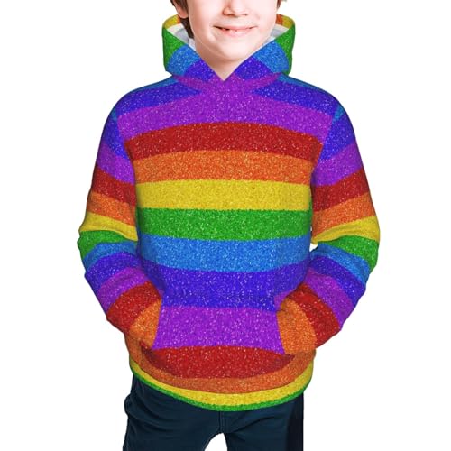 Colorful Glitter Rainbow Kids Pullover Hoodies Boys Sweatshirts Girls Athletic Clothes with Pocket2