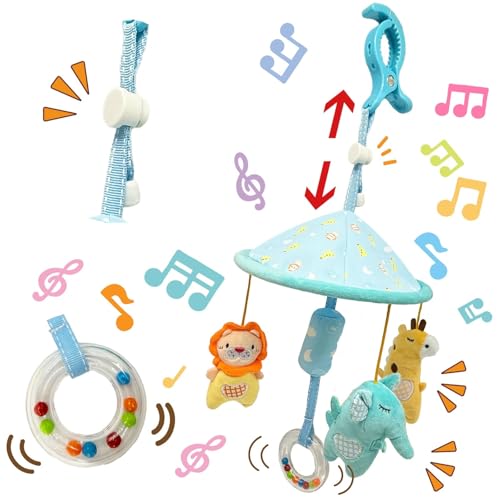 Smiim 長さ調節 メリー ベビーカー おもちゃ チャイルドシート 車 おもちゃ 子供 ベビー あかちゃん 赤ちゃん 0歳 1歳 2歳 玩具 出産祝い 誕生日 プレゼント (水色・長さ調整)