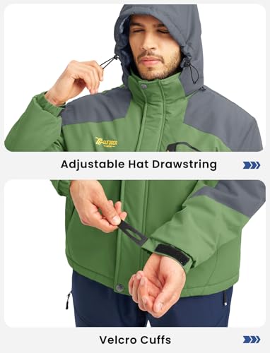 Image of TBMPOY Men's Winter Jackets Skiing Waterproof Snow Thick Fleece Lined Hooded Utility Cold Weather Warm Outdoor Ice Work