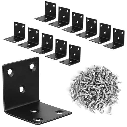 LALAGO 12 Stück Edelstahl Winkelverbinder 50 x 50 x 50mm, Klein Montagewinkel mit 78pcs Schrauben, Metall 90 Grad Klammern Befestigungswinkel zum Befestigen und Reparieren von Möbeln Schwarze
