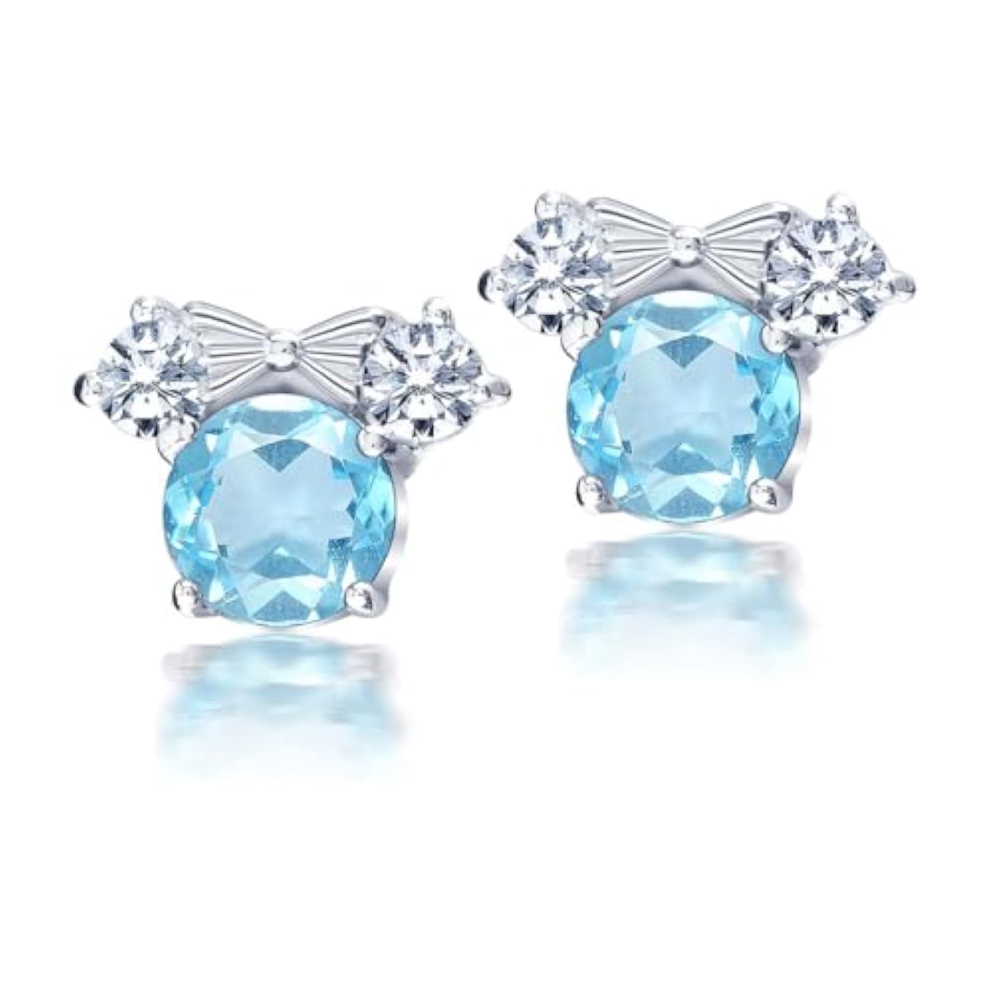 925 Silver Stud Earrings, Sparkling Zirconia Aquamarine