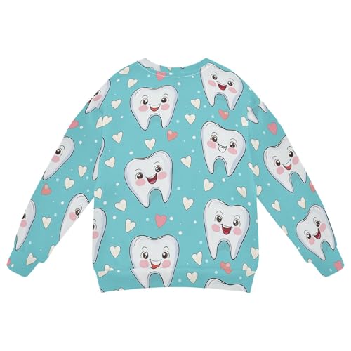 JUNZAN Cute Teeth Dental Health Care Cartoon Green Big Boys Sweatshirts Hoodies Long Sleeve Outerwear for Kids Party 4T2