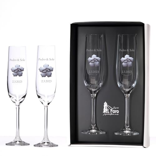 El Faro Copas champan Personalizadas Bodas o Aniversarios Cristal Trébol (Bodas o Aniversarios)